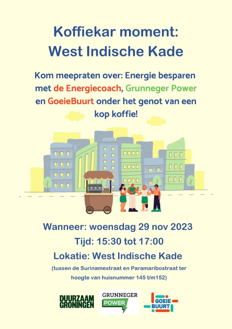 Koffiekarmoment: praat mee over energie besparen met Duurzaam Groningen, GoeieBuurt en Grunneger Power!
